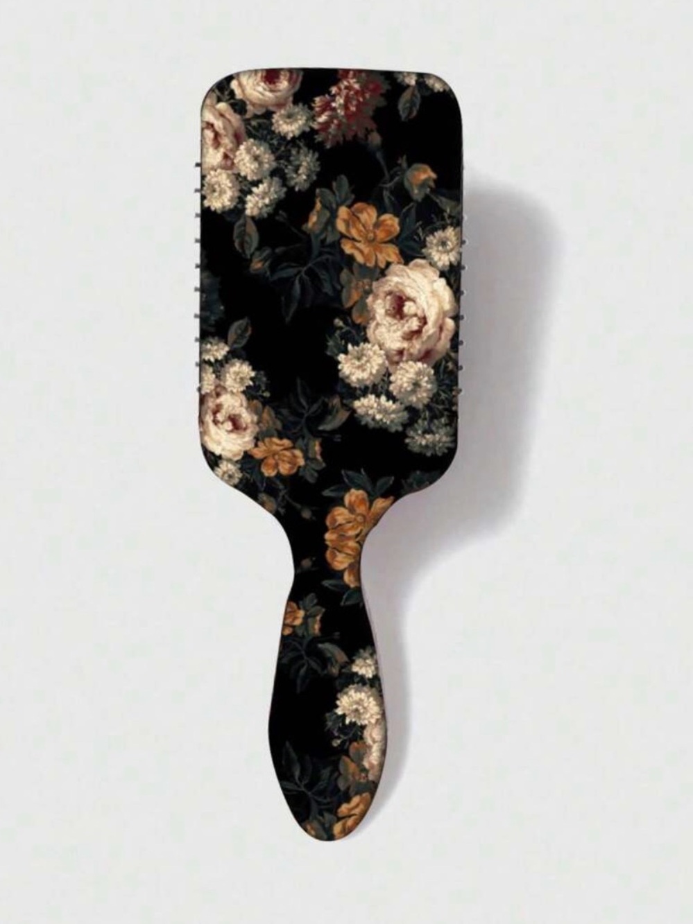 Floral Paddle Hair Brush in Black and Cream -